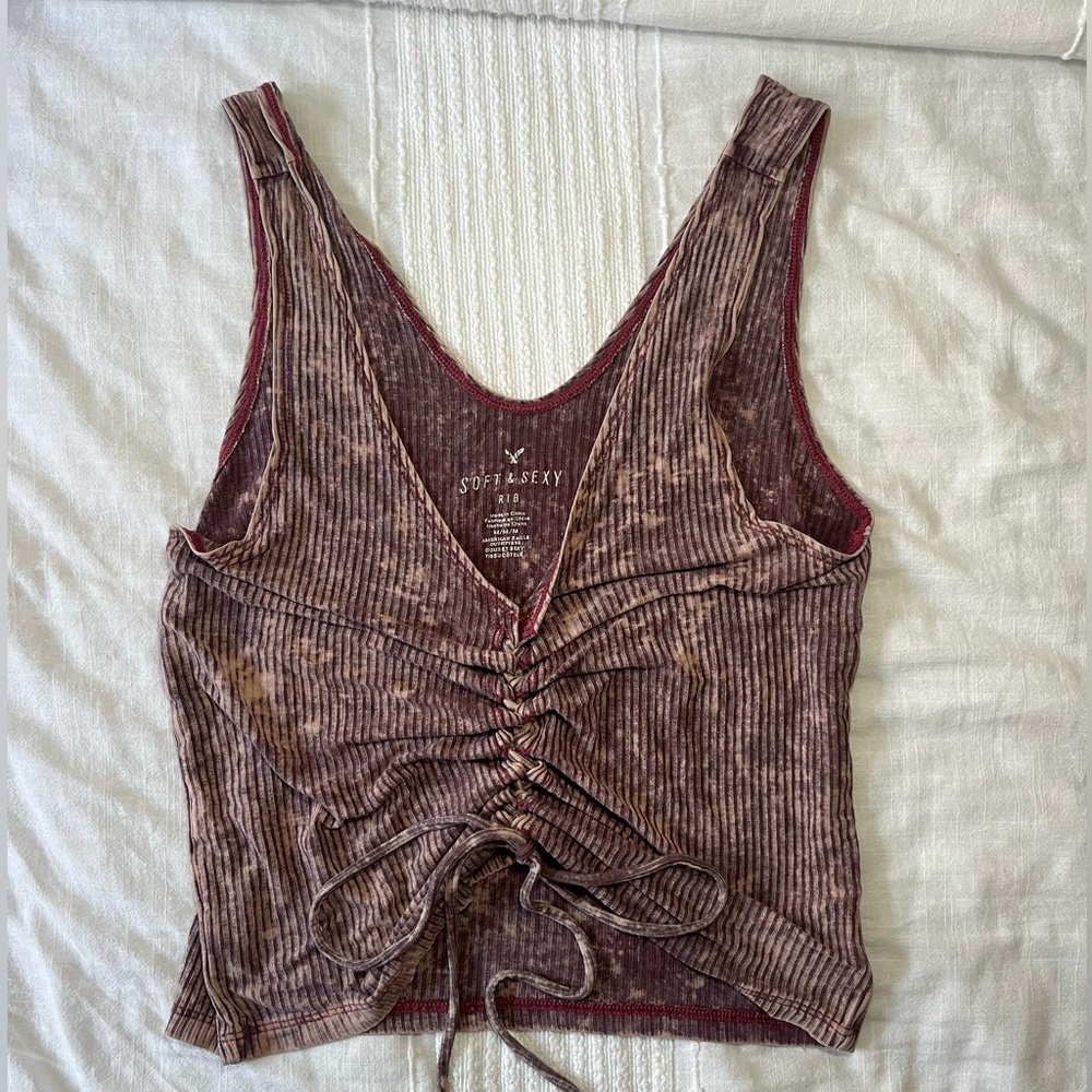 Ribbed mauve tank with tie detail